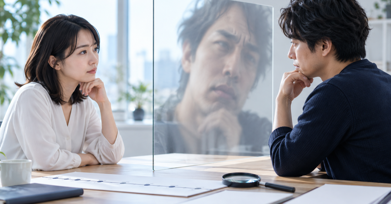 『ナルシスト』という心理ラベルが人間関係の見え方を歪める様子を示すイメージ